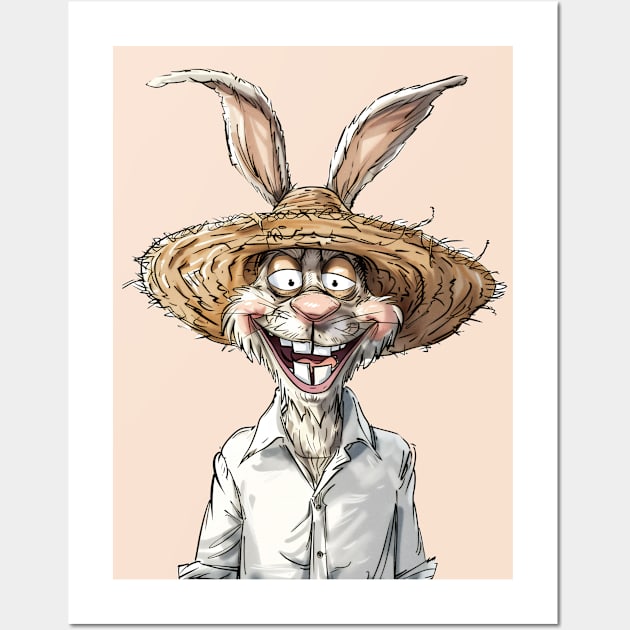 Easter Bunny Straw Hat Wall Art by JunkyDotCom